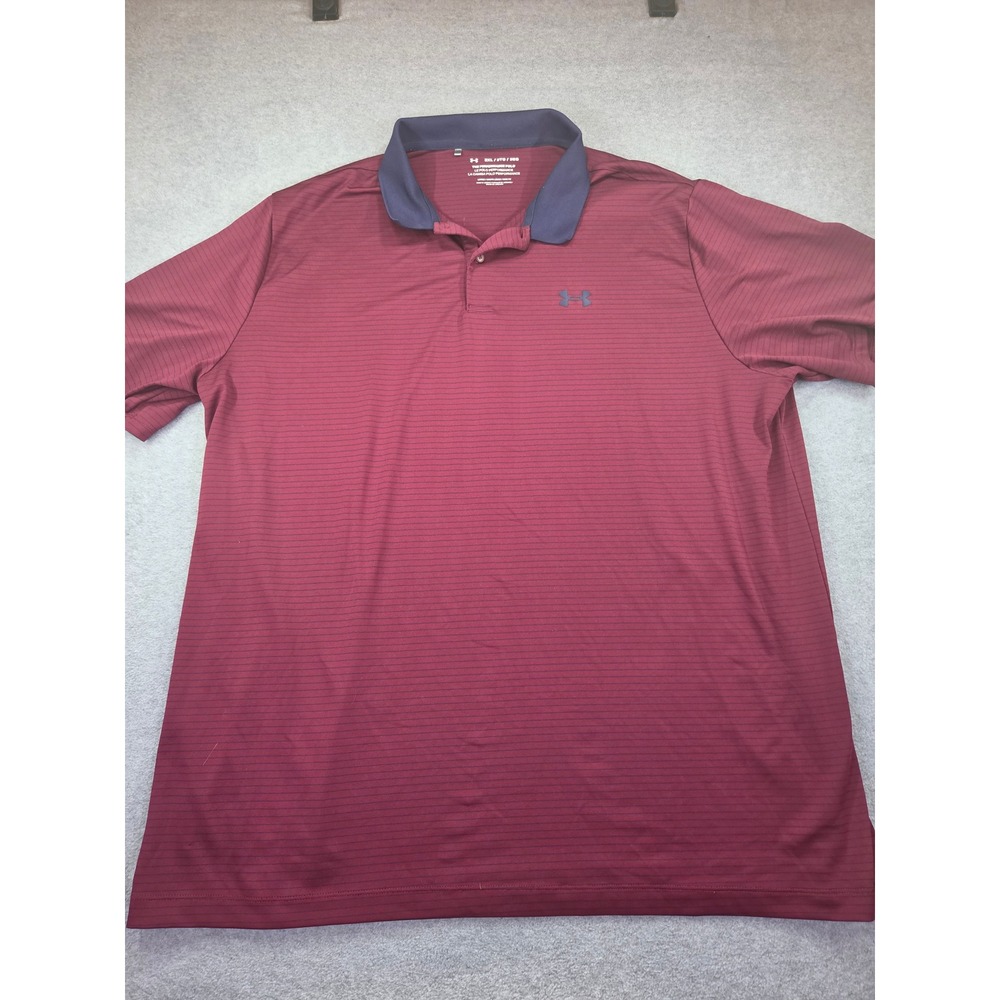 Under Armour The Performance Polo Mens 3XL Maroon Striped Golf Tennis Shirt